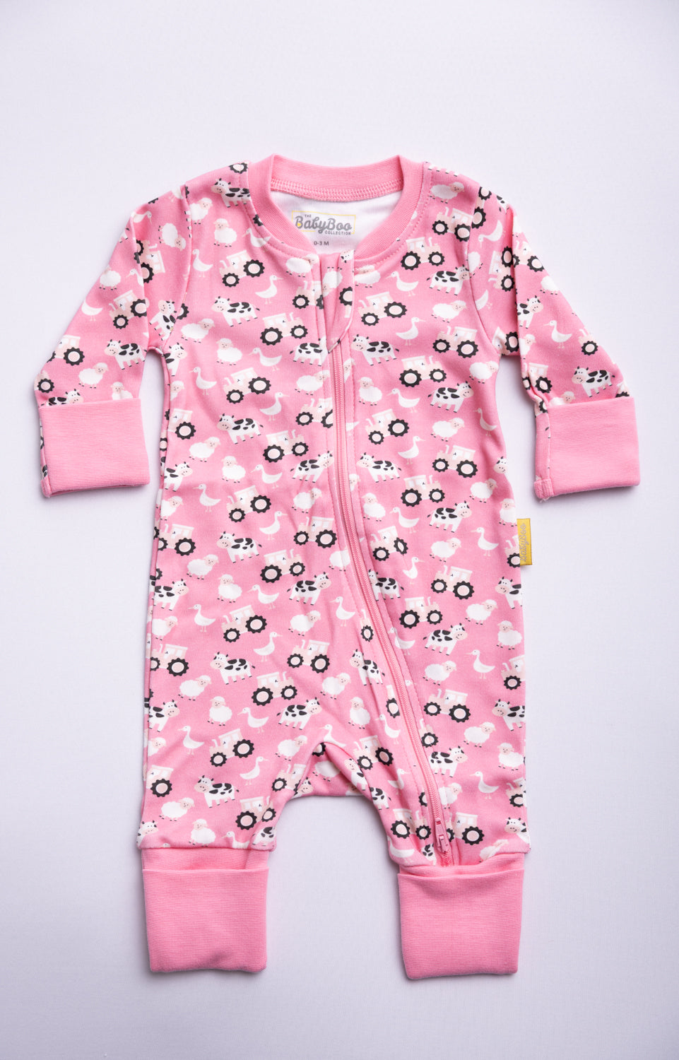 Pink Farmyard organic cotton ZippyBoo suit