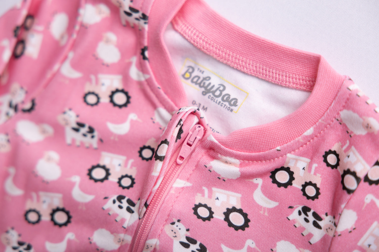 Pink Farmyard organic cotton ZippyBoo suit