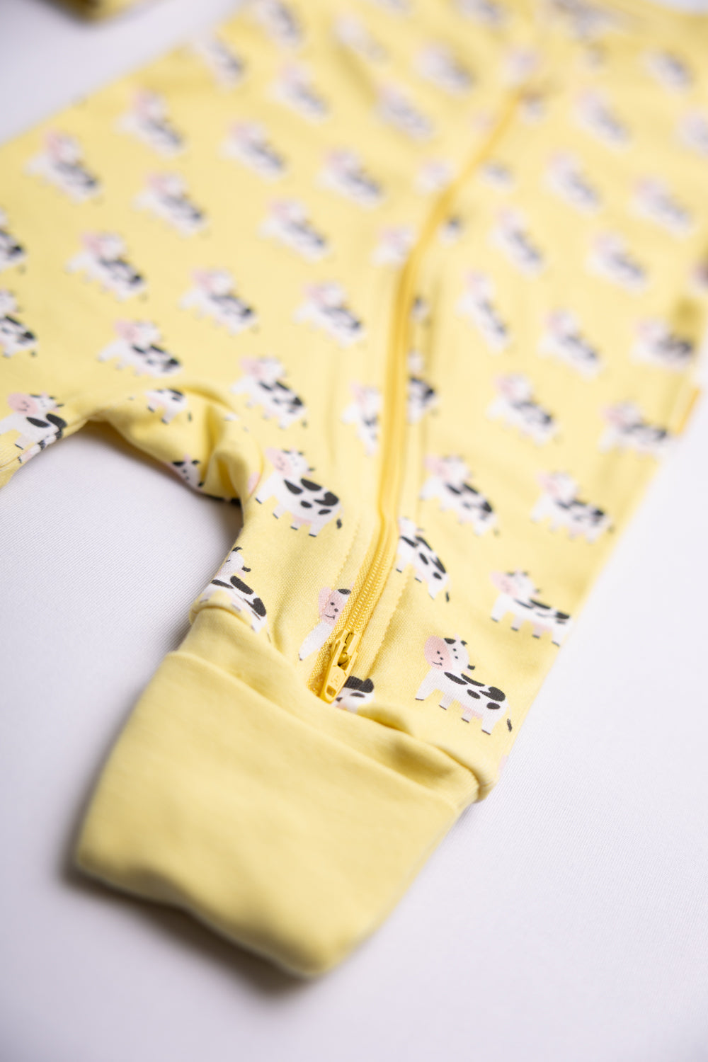 Lemon Bessie Cow organic cotton ZippyBoo suit