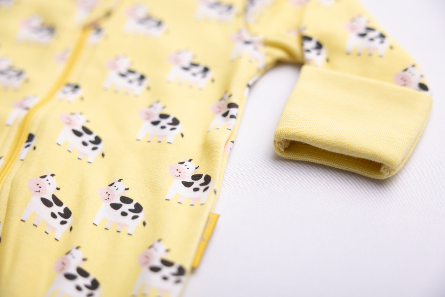 Lemon Bessie Cow organic cotton ZippyBoo suit