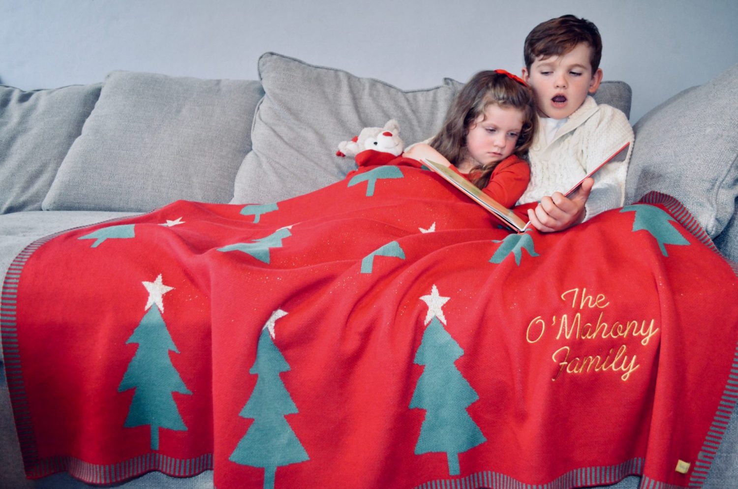 Christmas Trees Family Cuddle organic cotton blanket