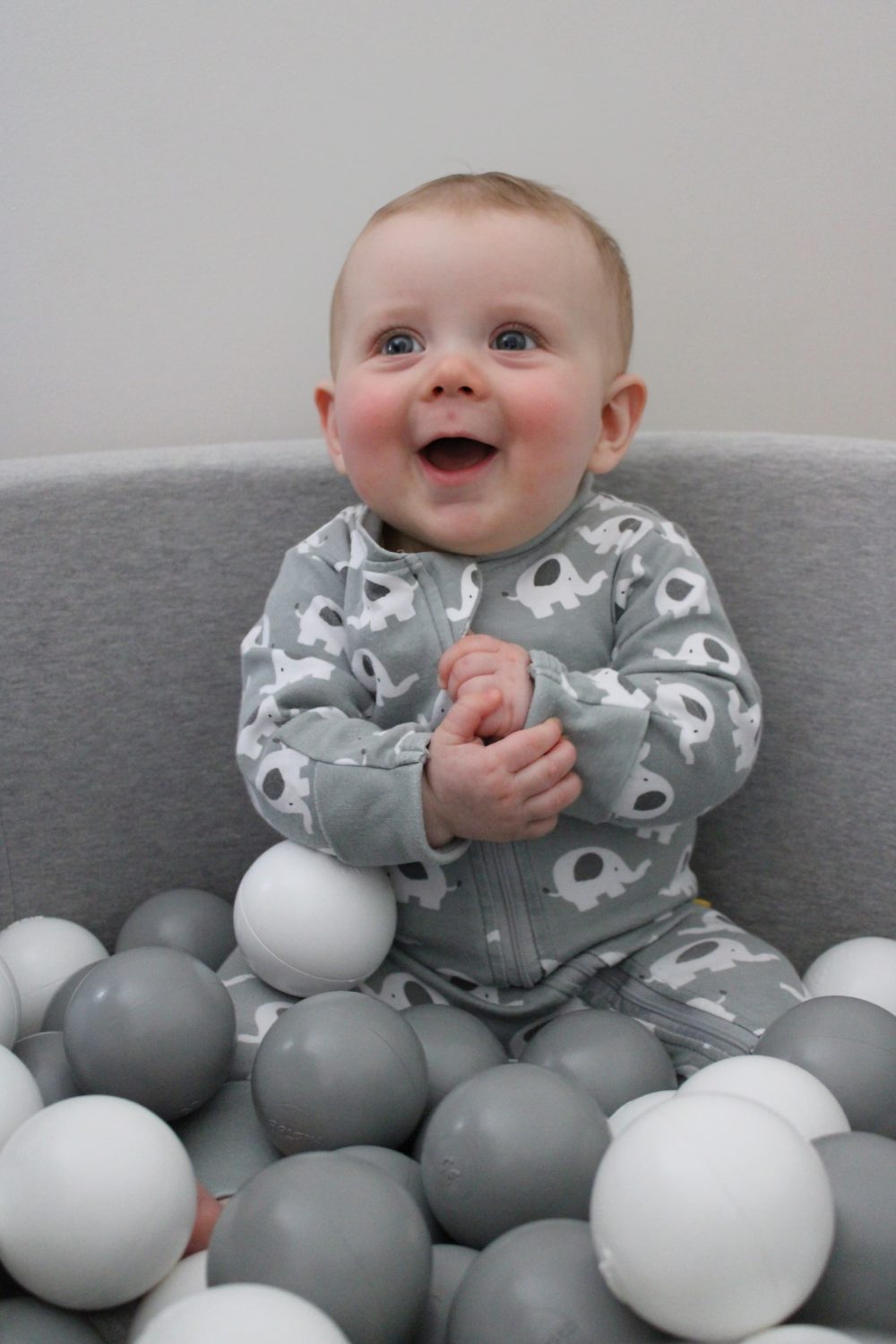 Dark grey Ellie elephant organic cotton ZippyBoo suit