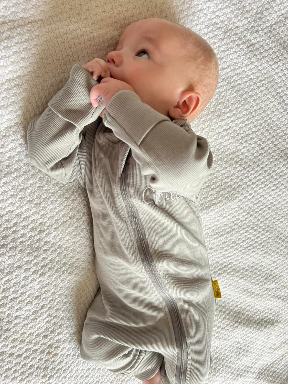 Grey ribbed organic cotton ZippyBoo suit