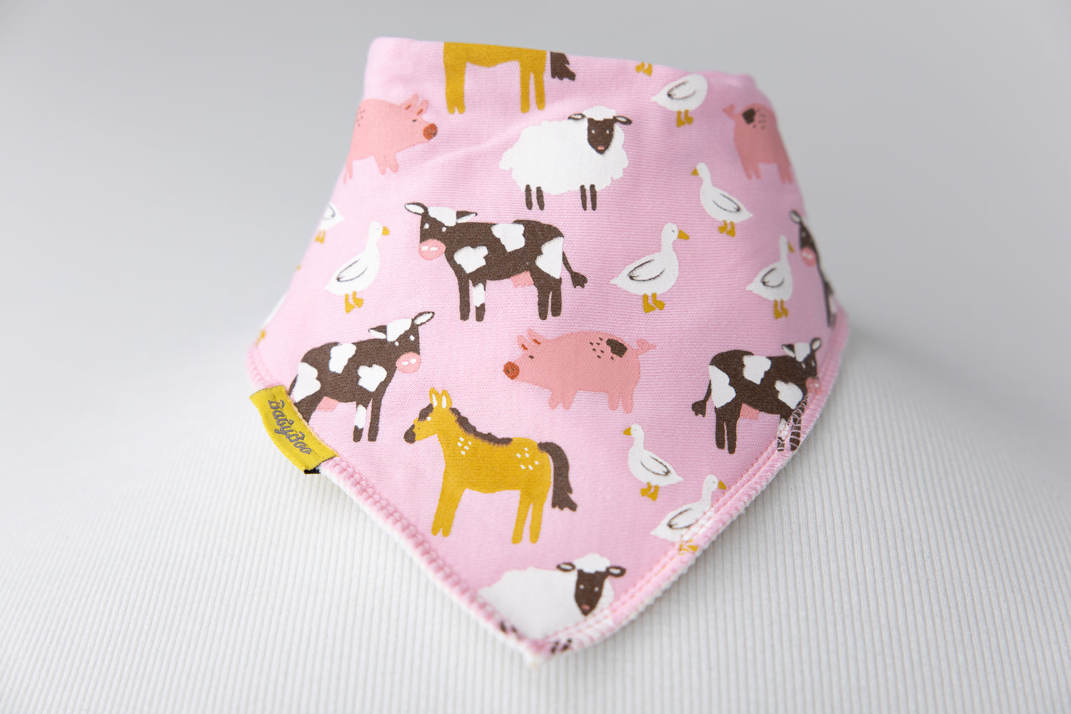 PINK Barnyard Buddies organic cotton DribbleBoo bandana bib