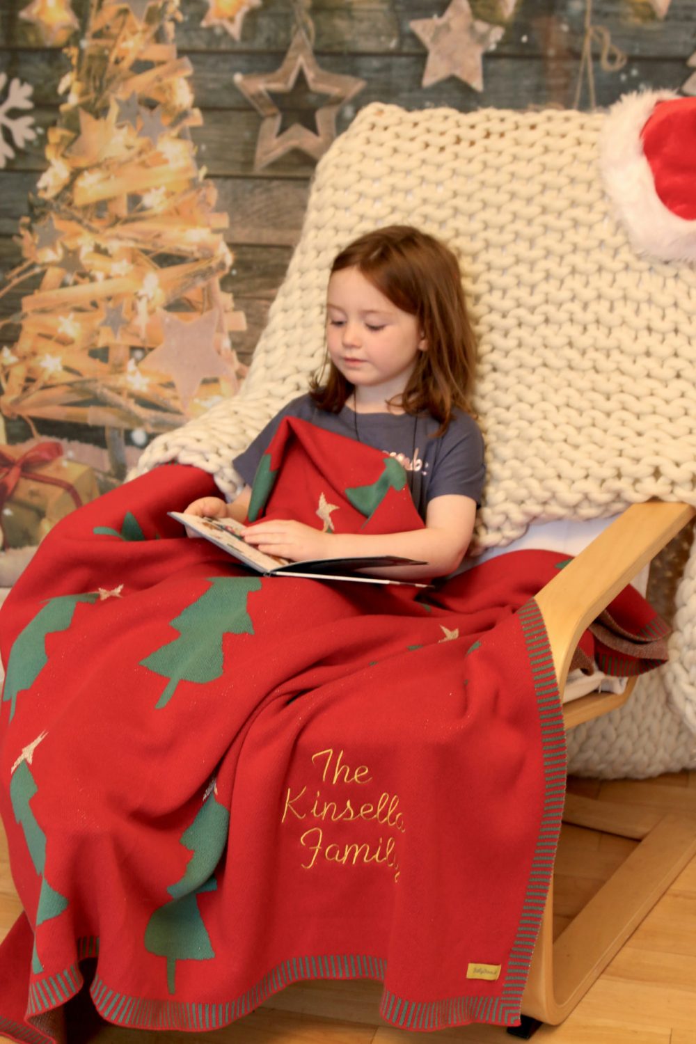 Christmas Trees Family Cuddle organic cotton blanket