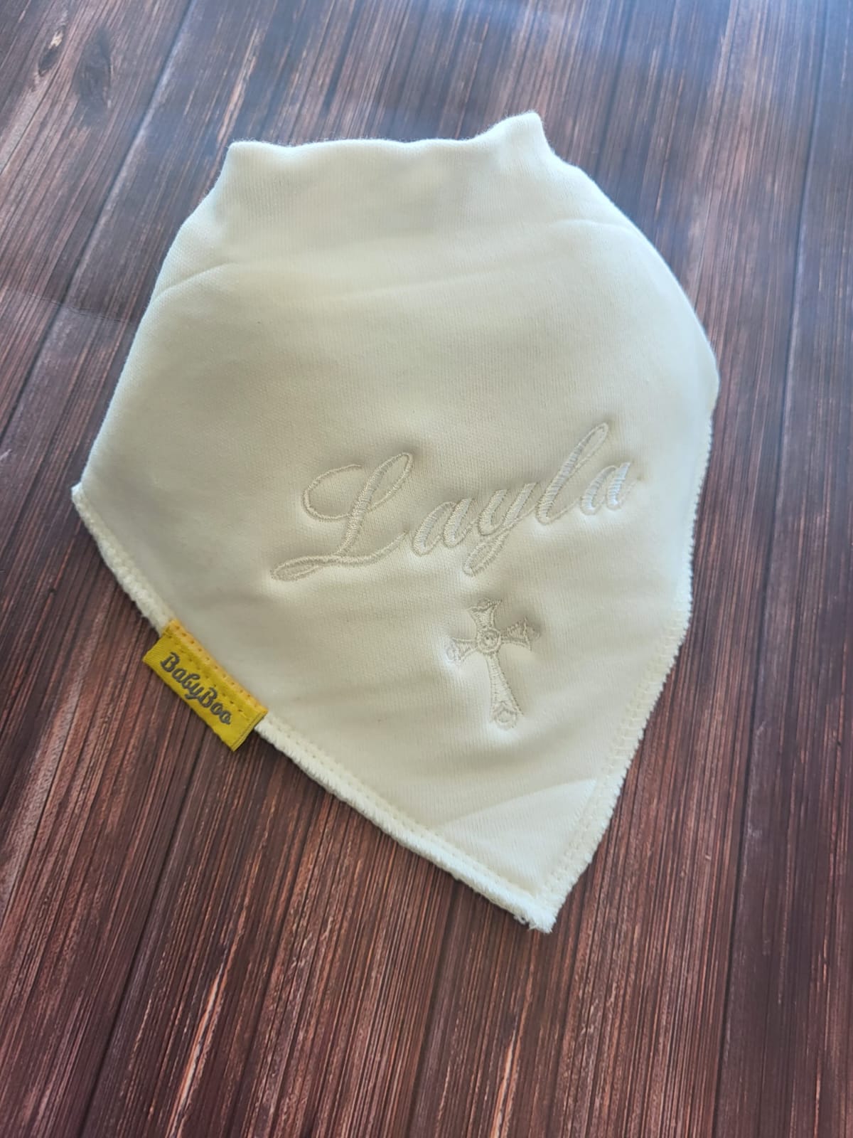 Name & Cross organic cotton Christening bib