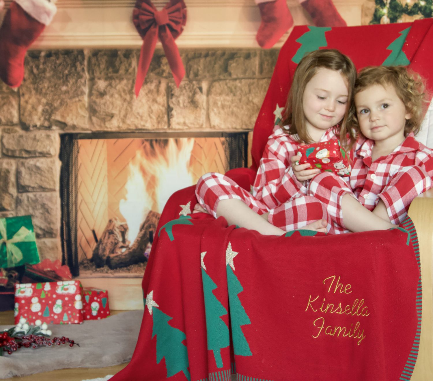 Christmas Trees Family Cuddle organic cotton blanket