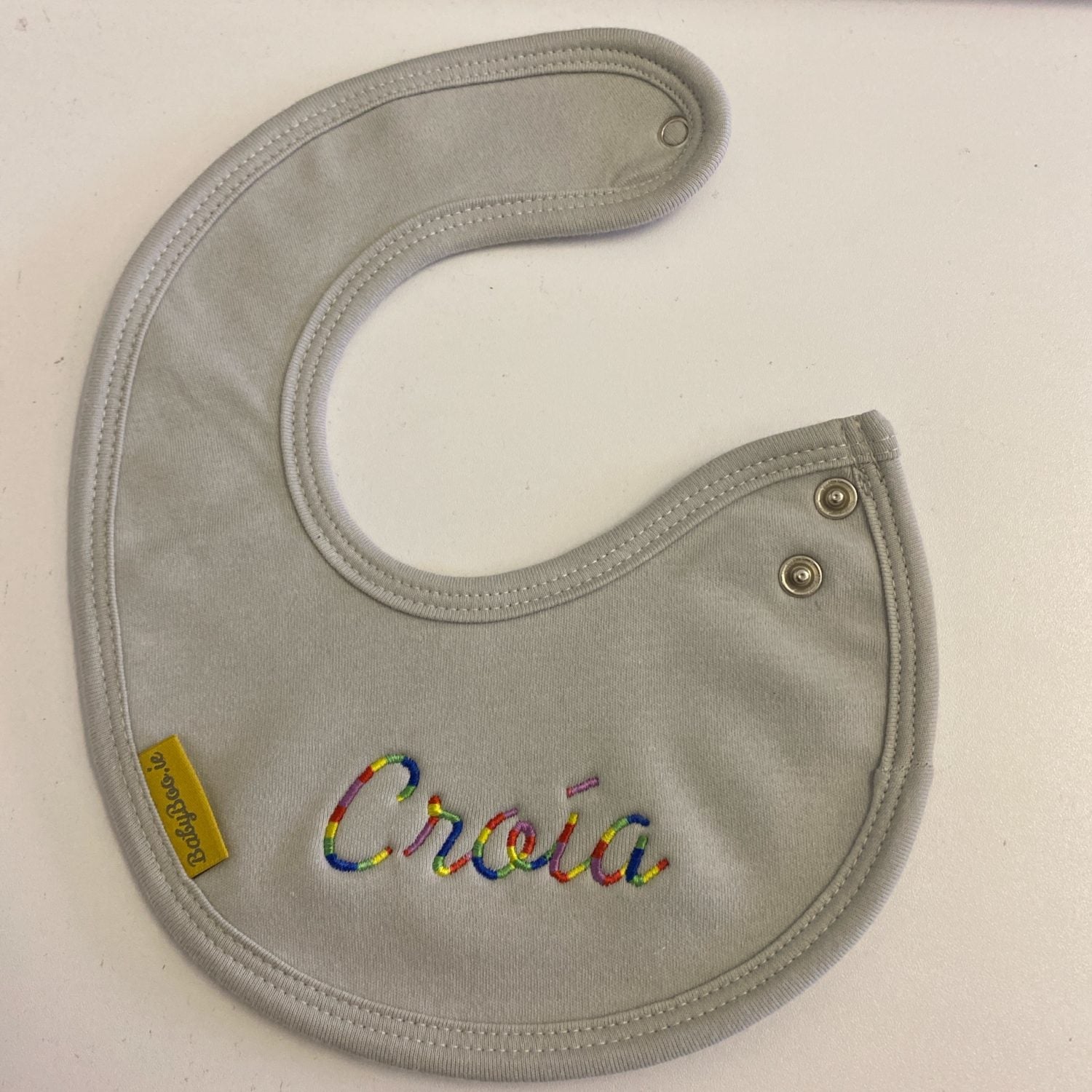 Personalised Grey organic cotton LittleBoo baby bib