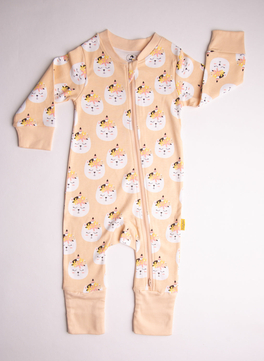 Peach caticorn organic cotton ZippyBoo suit