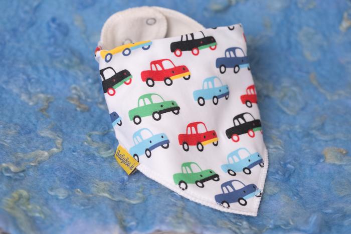 Vroom vroom cars organic cotton DribbleBoo bandana bib