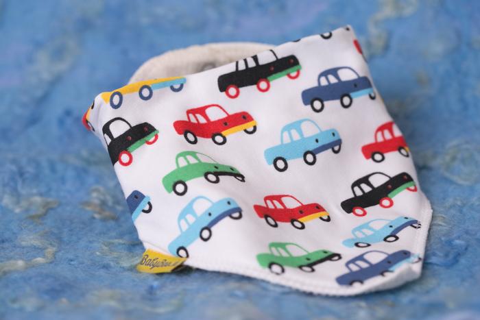Vroom vroom cars organic cotton DribbleBoo bandana bib
