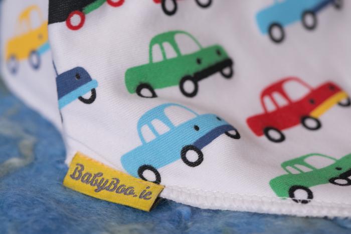 Vroom vroom cars organic cotton DribbleBoo bandana bib