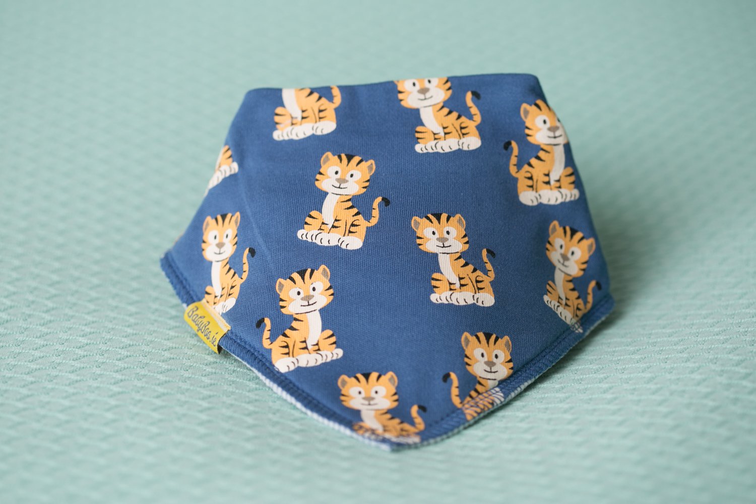 Navy cheeky tigers organic cotton DribbleBoo bandana bib