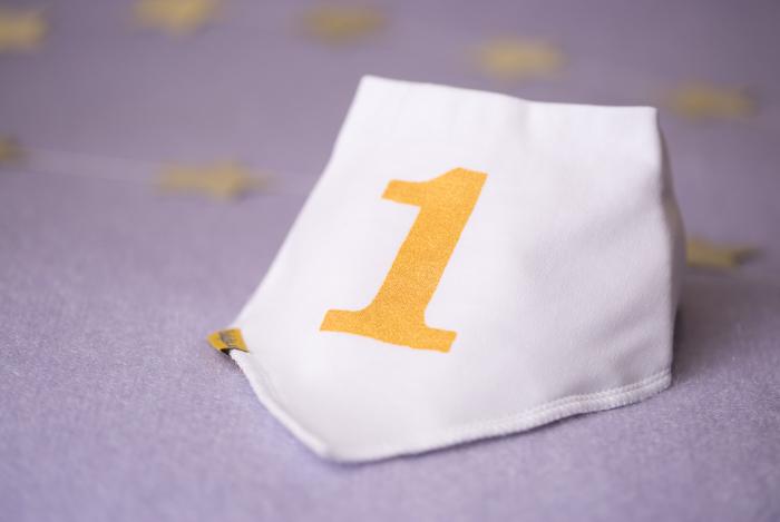 My first birthday gold organic cotton DribbleBoo bandana bib