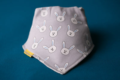 Grey bunnies organic cotton DribbleBoo bandana bib