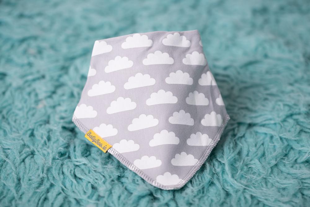 Up in the grey clouds organic cotton DribbleBoo bandana bib