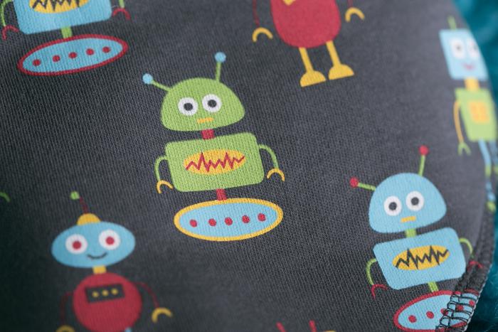 Grey happy robots organic cotton DribbleBoo bandana bib