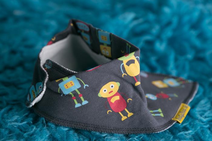 Grey happy robots organic cotton DribbleBoo bandana bib