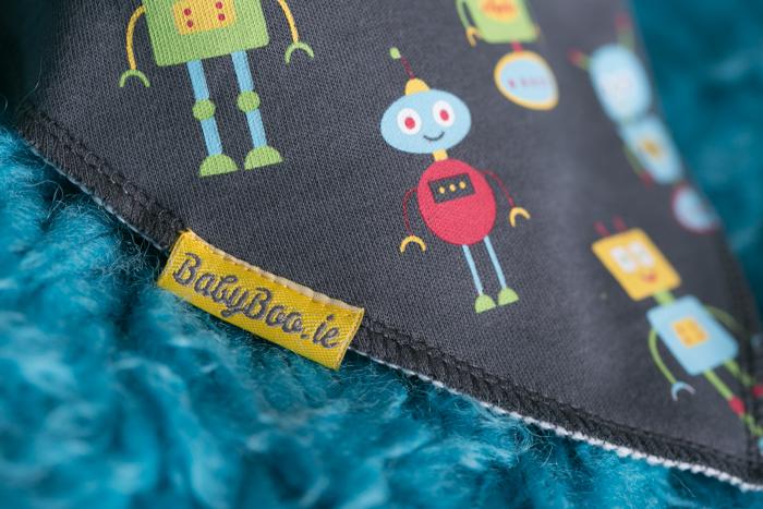 Grey happy robots organic cotton DribbleBoo bandana bib