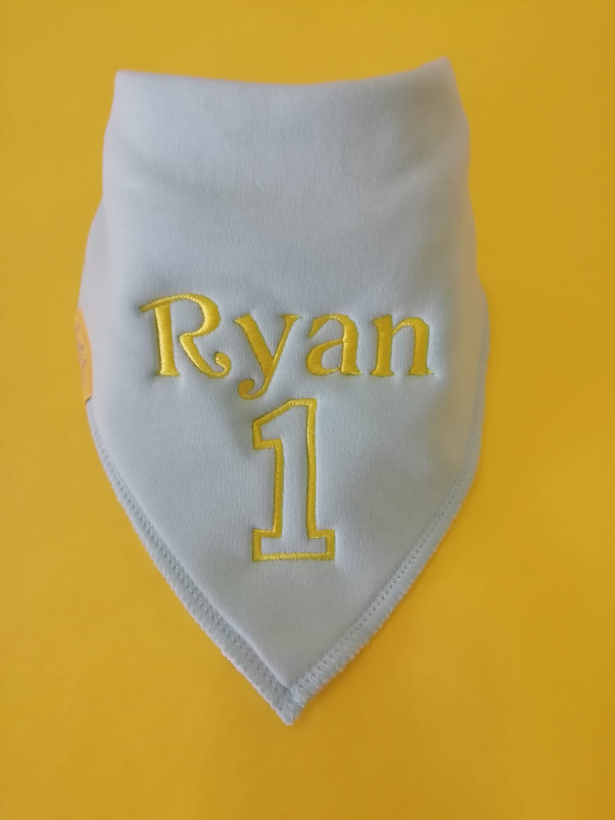 Birthday name/age organic cotton Dribbleboo bandana bib