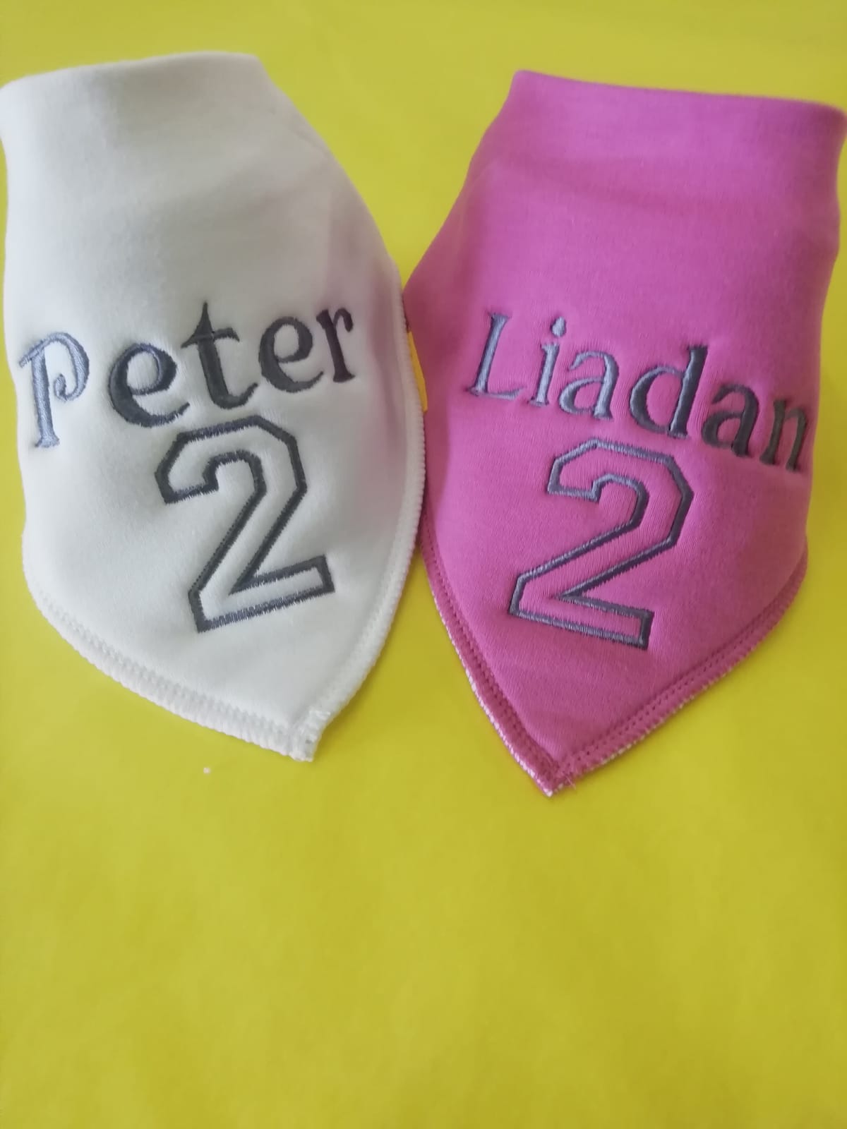 Birthday name/age organic cotton Dribbleboo bandana bib