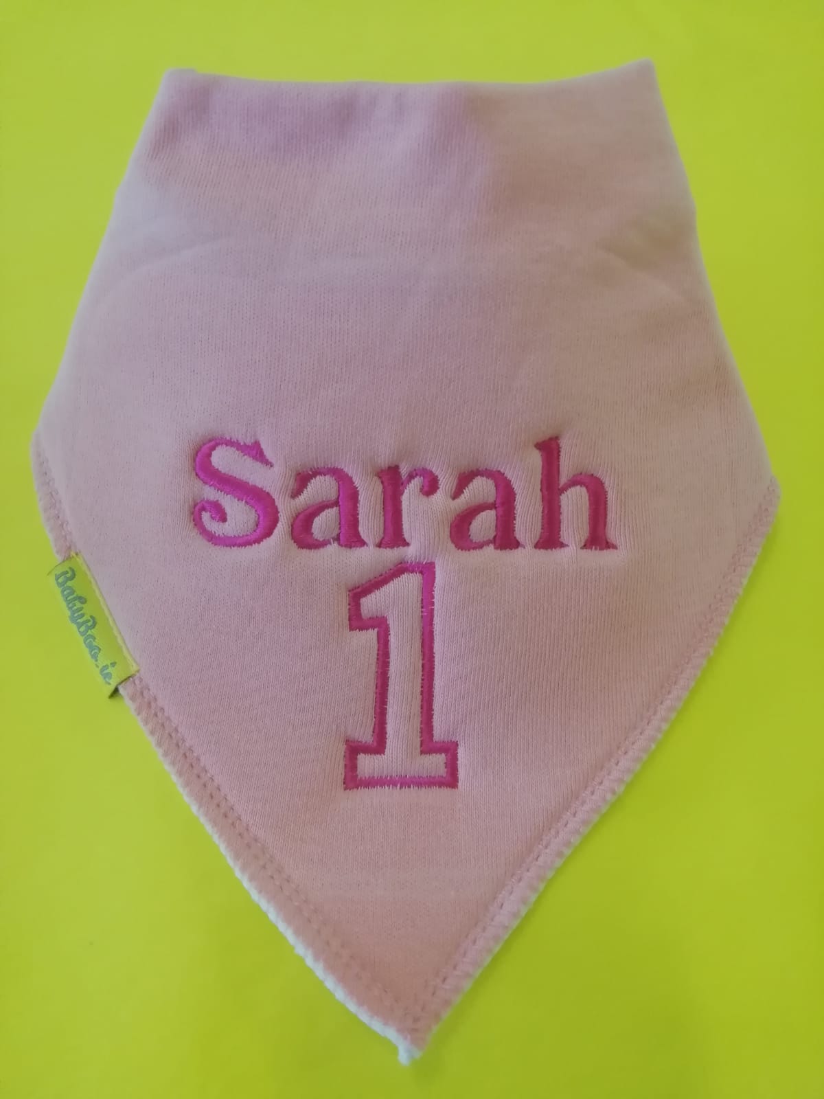 Birthday name/age organic cotton Dribbleboo bandana bib