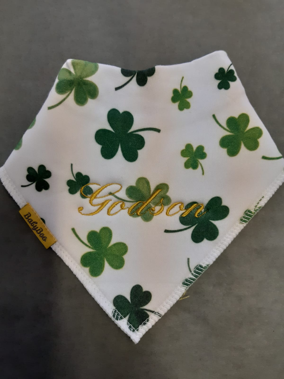 Shamrocks with a name organic cotton DribbleBoo bandana bib