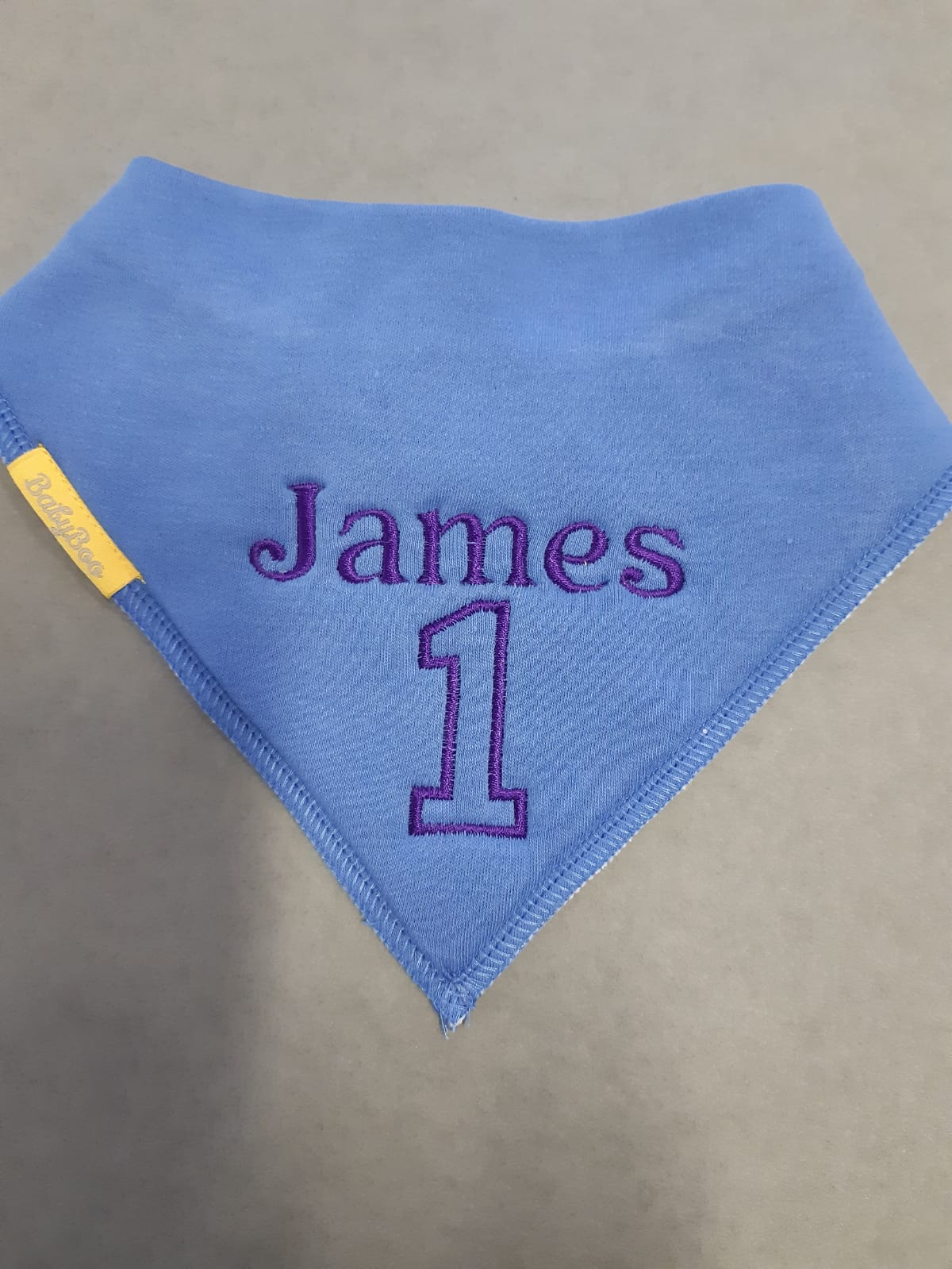 Birthday name/age organic cotton Dribbleboo bandana bib
