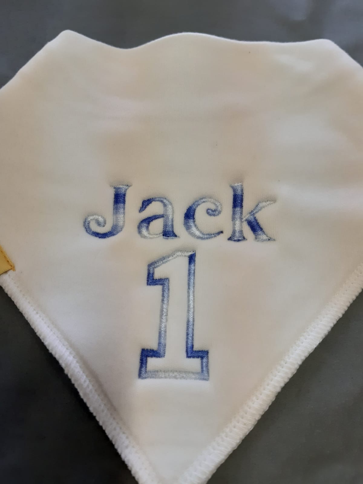 Birthday name/age organic cotton Dribbleboo bandana bib