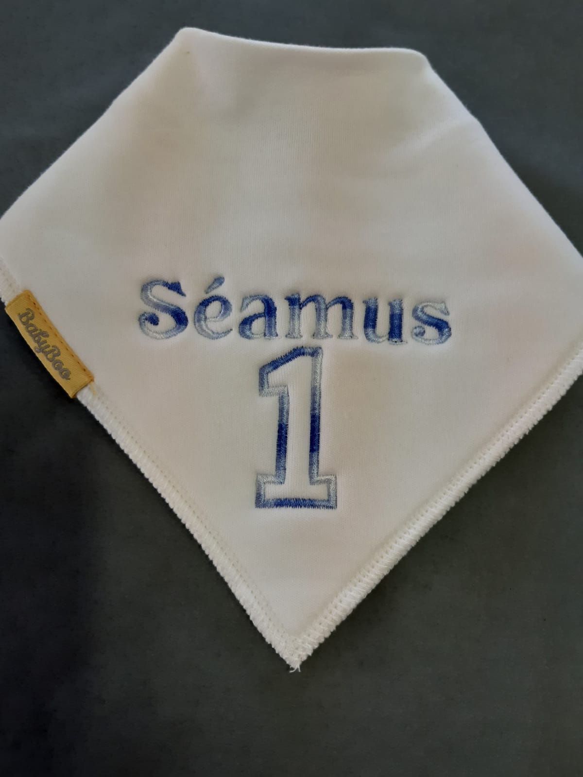 Birthday name/age organic cotton Dribbleboo bandana bib