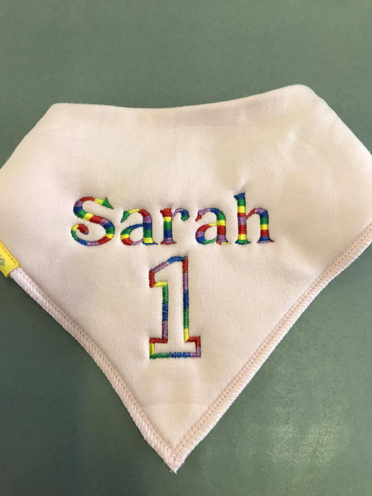 Birthday name/age organic cotton Dribbleboo bandana bib