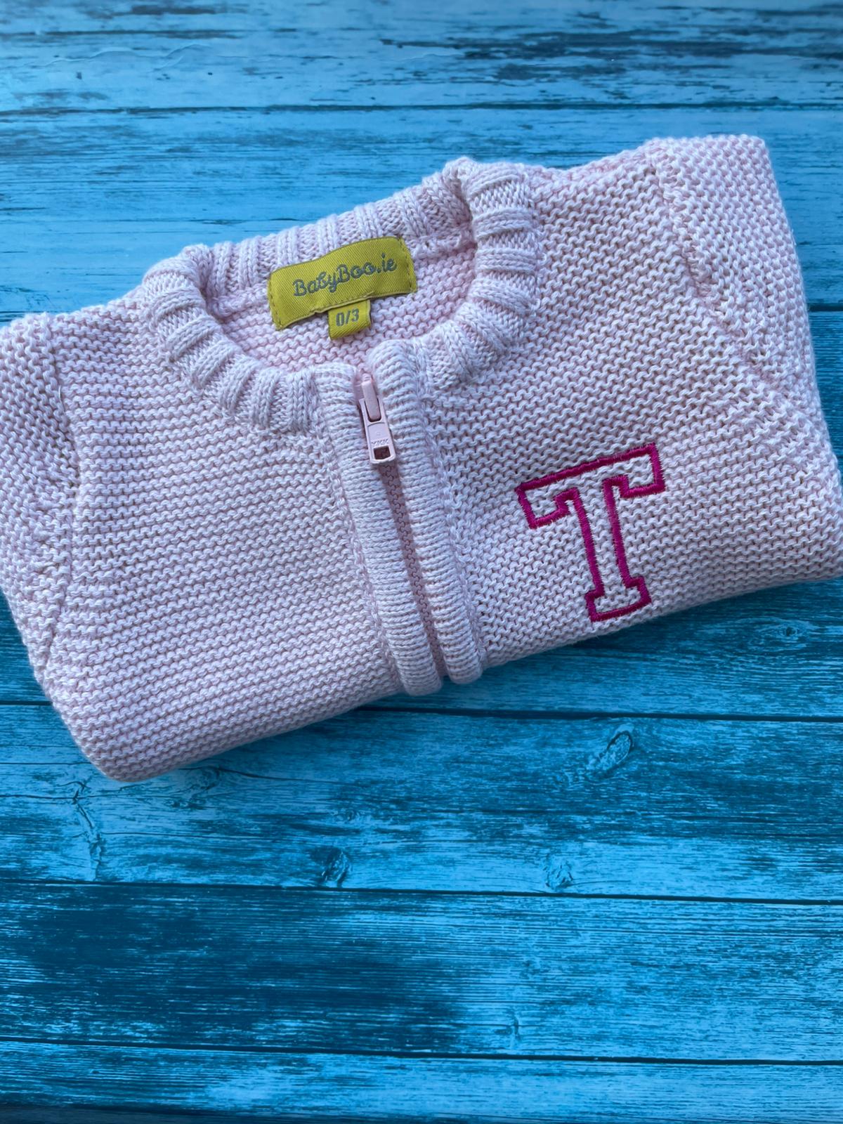 Baby pink organic cotton zipped cardigan