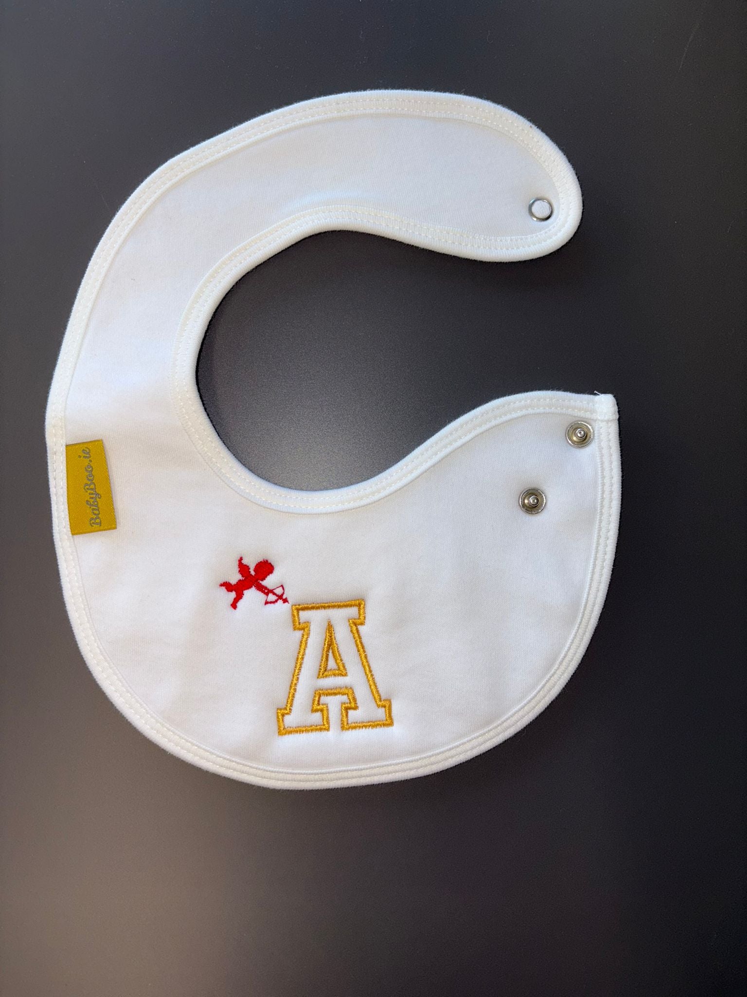 Letterman with Cupid organic cotton LittleBoo newborn bib