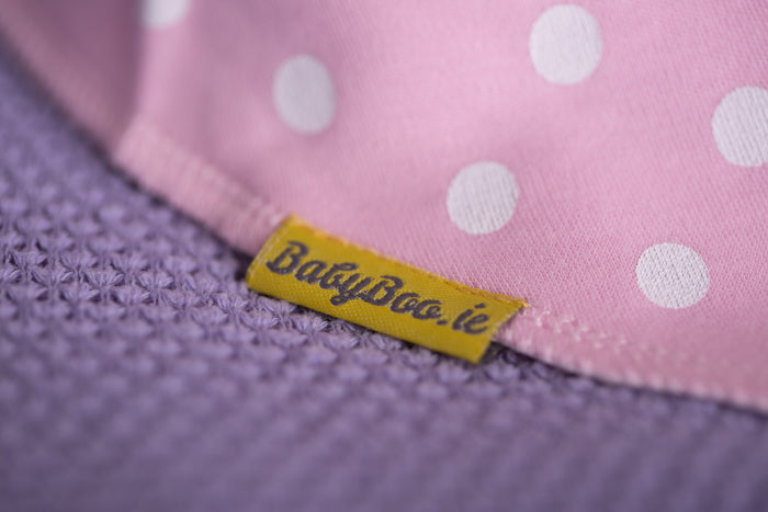 Pink with white polka organic cotton DribbleBoo bandana bib