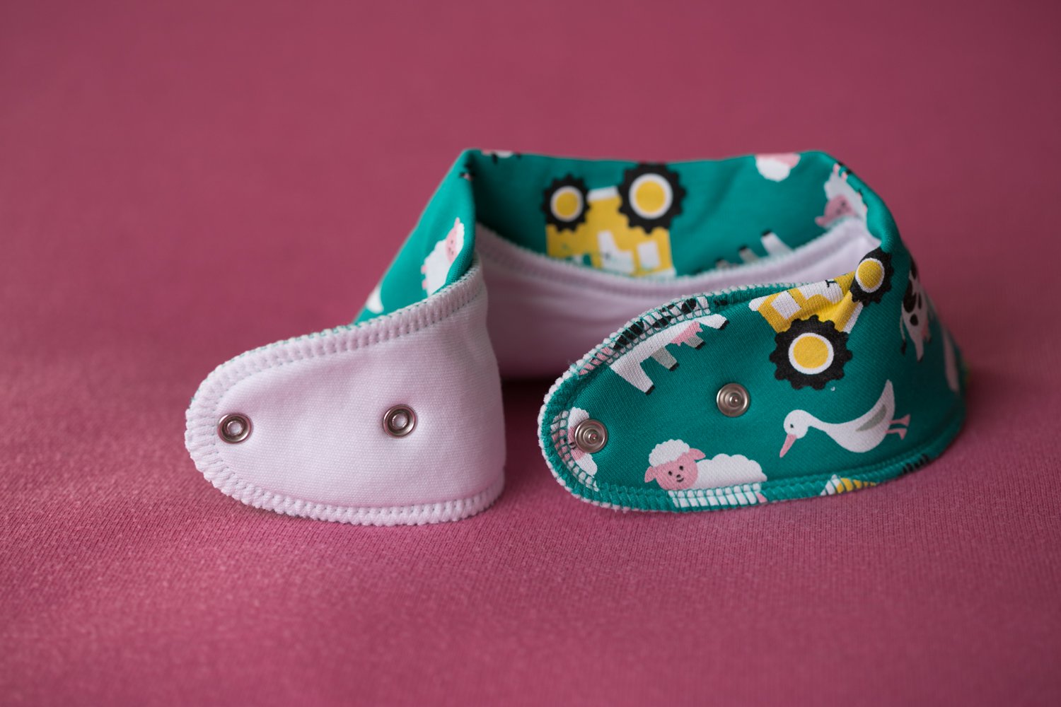 Jade green farmyard organic cotton DribbleBoo bandana bib