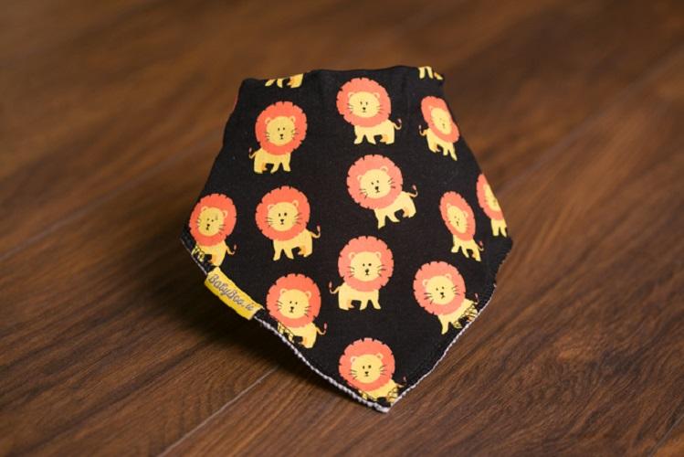 Black Larry the lion organic cotton DribbleBoo bandana bib