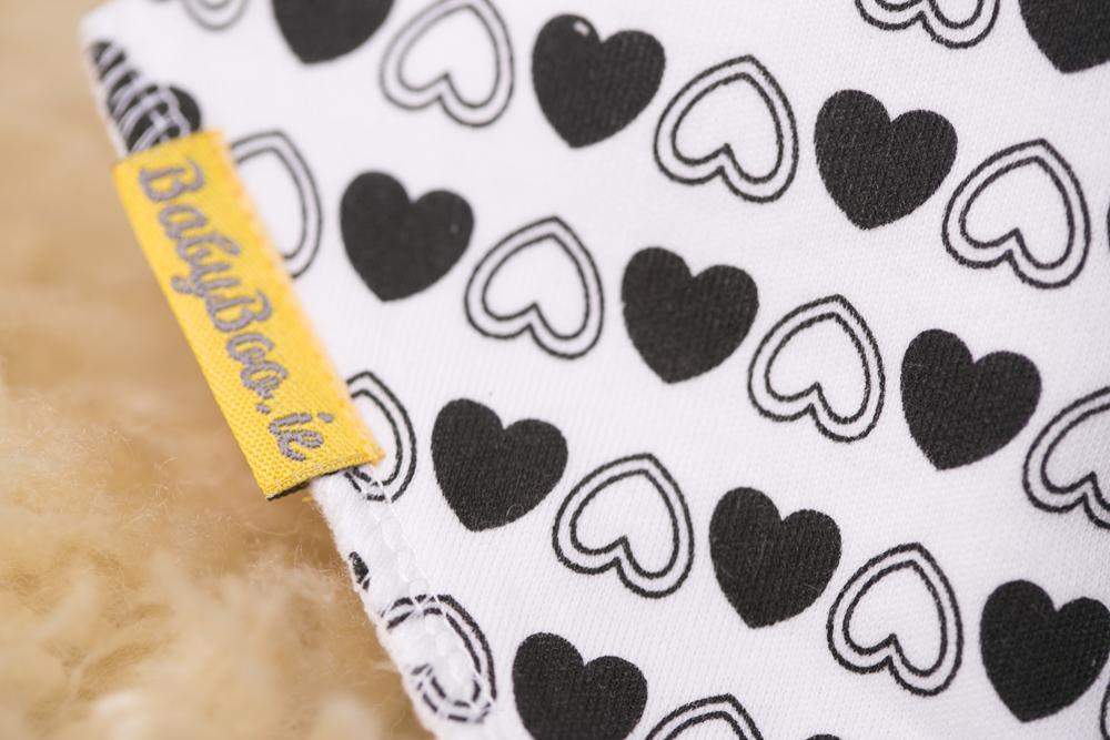 Monochrome hearts organic cotton DribbleBoo bandana bib