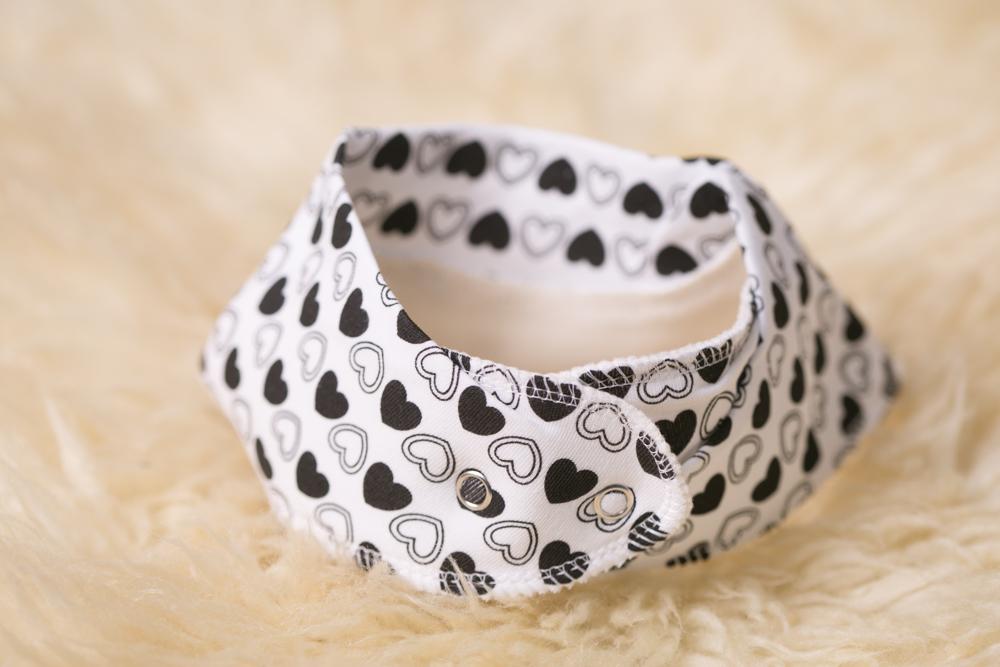 Monochrome hearts organic cotton DribbleBoo bandana bib