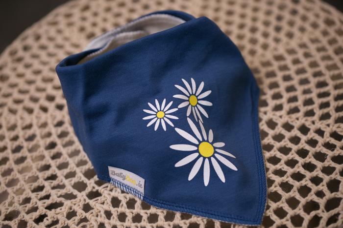 Navy daisy organic cotton DribbleBoo bandana bib