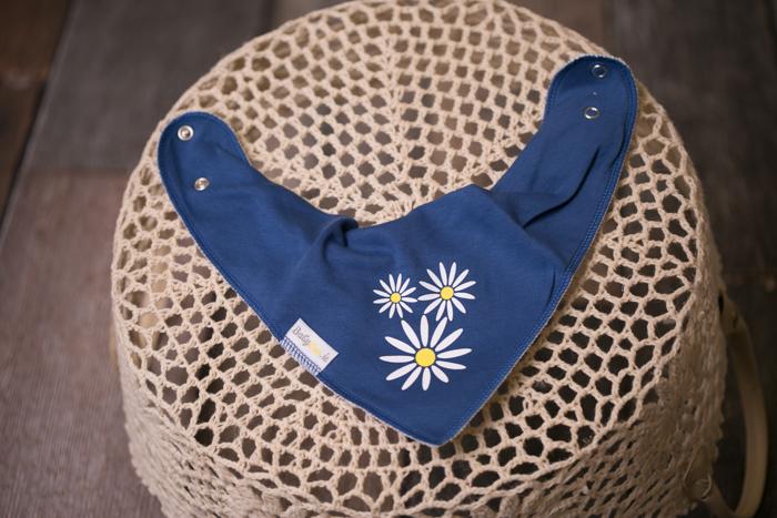 Navy daisy organic cotton DribbleBoo bandana bib