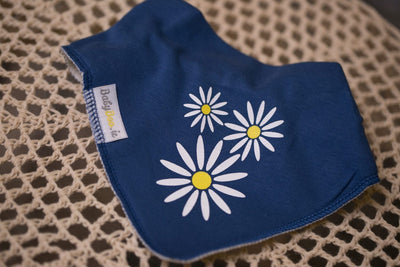 Navy daisy organic cotton DribbleBoo bandana bib