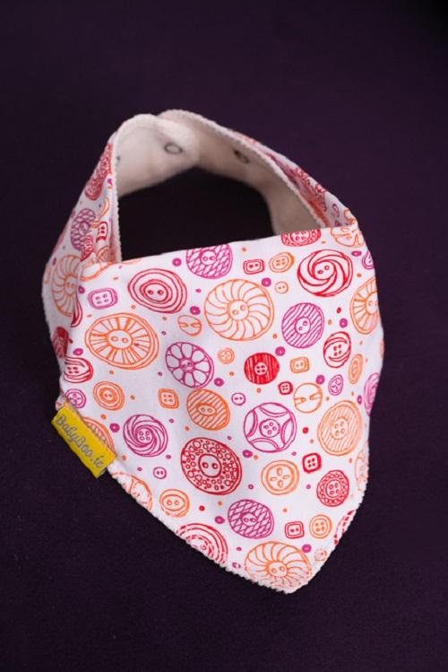 Pink buttons organic cotton DribbleBoo bandana bib