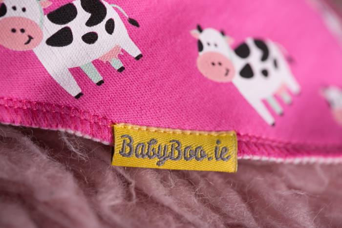 Pink bessie cow organic cotton DribbleBoo bandana bib