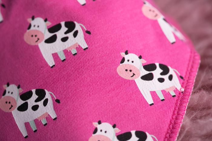 Pink bessie cow organic cotton DribbleBoo bandana bib
