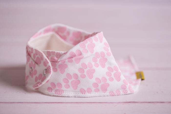 Baby pink puppy paws organic cotton DribbleBoo bandana bib