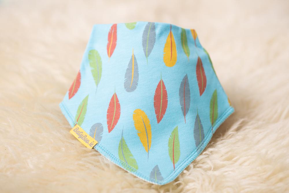Turquoise feathers organic Cotton DribbleBoo bandana bib