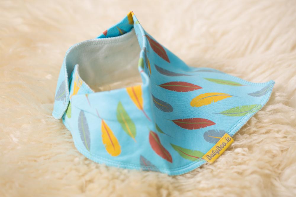 Turquoise feathers organic Cotton DribbleBoo bandana bib