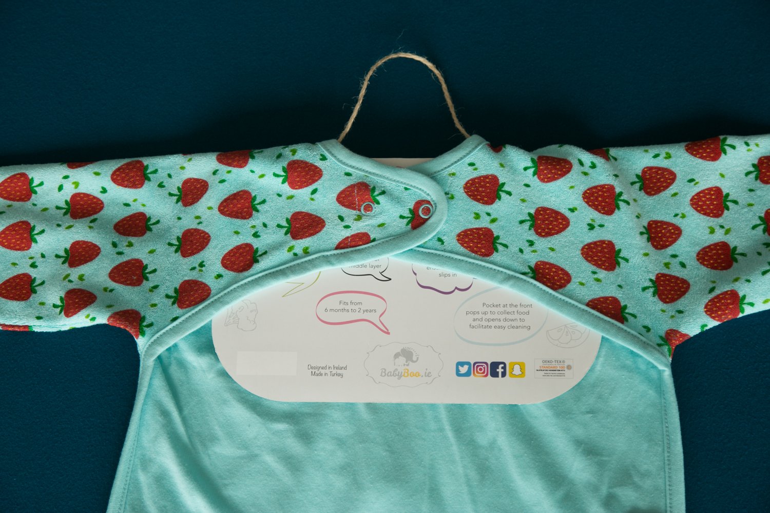 Turquoise Strawberries YummyBoo feeding bib