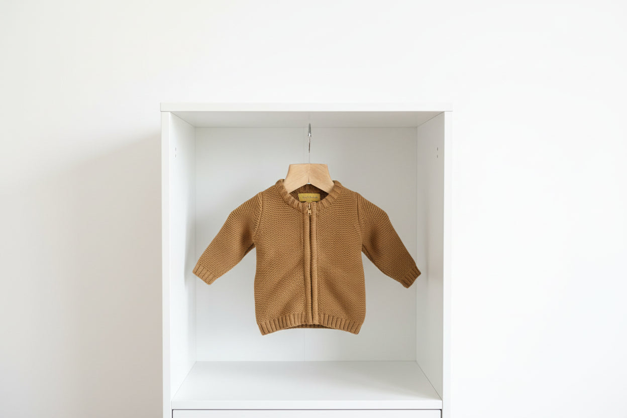 Golden organic cotton zipped cardigan