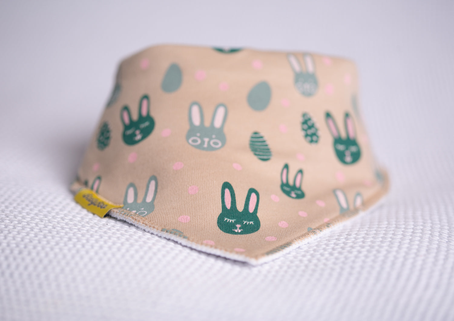 Taupe Easter bunnies organic cotton DribbleBoo bandana bib